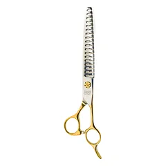 Tauro Pro Line Žirklės filiravimui Janitos Plungės linija, dešiniarankiams, 18 cm, 18 dantukų, 440c nerūdijančio plieno, auksinės rankenėlės — 3 nuotrauka