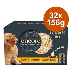 Encore skardinių mišinys sultinyje, drėgnas maistas šunims, ekonominė pakuotė 32 x 156 g