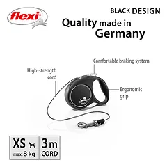 FLEXI pavadėlis šuniui Back Design XS virvinis 3m, juodas — 3 nuotrauka