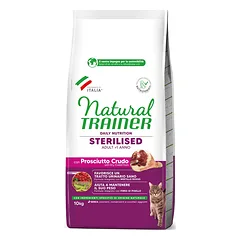 Natural Trainer Sterilised Adult Cat sausas maistas katėms su kumpiu, 10 kg parduotuvėje e-zoo.lt