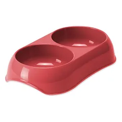 Magic Cat Plastic Double Bowl raudonas dvigubas dubuo katėms ir mažiems šunims, 23×13 cm