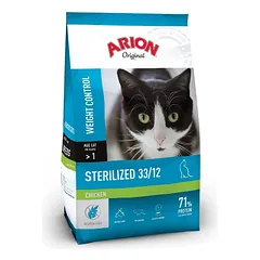 ARION Original Sterilized 33/12 Chicken 300 g vištiena, sausa maistas katėms po sterilizacijos