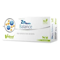 Vetfood ZnBiotin Balance papildai šunims ir katėms, skirti papildomai aprūpinti cinku ir biotinu, 60 kapsulių