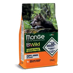 MONGE Puppy&Junior sausas maistas šuniukams be grūdų su antiena, 2,5 kg