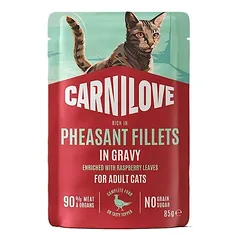 Carnilove Cat Pouch Fazanas Avietės lapai drėgnas maistas katėms, 85 g