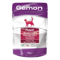 Gemon Cat Pouch Adult Chunkies su jautiena ir daržovėmis, drėgnas maistas katėms 100 g parduotuvėje petreon.lt