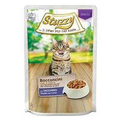 Stuzzy Bocconcini Sterilized, šlapias maistas katėms, kalakutiena padaže, 85 g, maišelis, po sterilizacijos nuotrauka