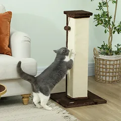 Draskyklė 81 cm su kabančiu kamuoliuku, sizalio stulpu ir pliušu, katėms iki 5 kg, kreminė/ruda — 2 nuotrauka
