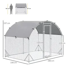 Lauko aptvaras smulkiems gyvūnams, vištoms, triušiams, antims, 280 x 190 x 197 cm, plienas ir Oksfordo audinys, sidabrinis — 3 nuotrauka