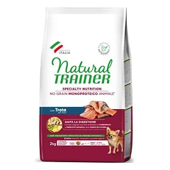 Natural Trainer No Grain Monoproteico Animale Adult Small&Toy Trout bezgraudu sausā barība pieaugušiem maza izmēra suņiem ar foreli, 2 kg