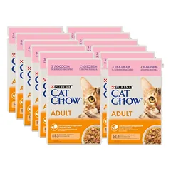 PURINA Cat Chow Suaugusių kačių ėdalas su lašiša ir šparaginėmis pupelėmis drebučiuose 12x85g