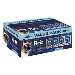 BRIT Premium by Nature Cat Adult Fillets in Gravy Value Pack 48x85 g mėsos ir žuvies filė su padažu, drėgnas kačių maistas