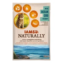 IAMS Naturally guliašas katėms su menke N24x85g