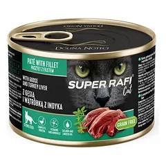 SUPER RAFI Cat su žąsimi ir kalakutų kepenėlėmis 185g drėgnas maistas katėms po sterilizacijos
