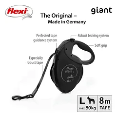 FLEXI pavadėlis šuniui Giant L Black Edition, juostinis 8m, juodas — 2 nuotrauka