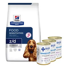 HILL'S PD Prescription Diet Canine z/d Food Sensitivities 3kg + ENZO VET Hipoalerginė dieta su triušiena šunims 3x400g