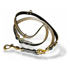 Hunter Krokoleather 20/175 brass, black/gold - adjustable training leash for dogs