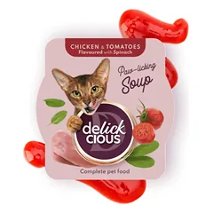 Delickcious vištienos sriuba katėms su pomidorais ir špinatais, 80g