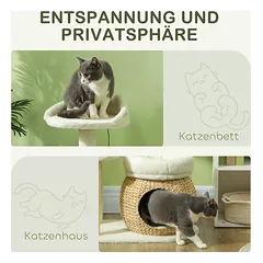 Draskyklė katėms su nameliu, dviem guoliais, žaidimų kamuoliuku ir platforma, 79 cm, kreminė balta — 5 nuotrauka