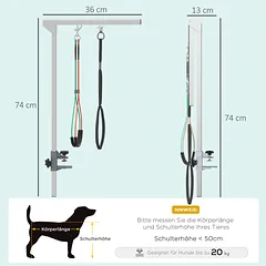 Kirpimo stalo laikiklis šunims, reguliuojamo aukščio, 36x8x74 cm, šunims iki 20 kg, sidabrinis — 3 nuotrauka