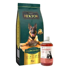 HEKTOR BALANCED Adult 15kg + LAB V Lašišų aliejus šunims ir katėms 500ml