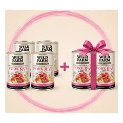 WILD FARM PURE MONO Kiauliena, obuoliai ir kinoa vienos rūšies baltymų šunų maistas 4x400g + 2x400g NEMOKAMAI