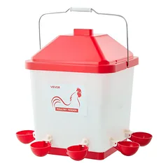 Automatinė viščiukų girdykla VEVOR 5GAL D, 19 l, 6 vandens angos, Balta/raudona, 35,4 × 35,2 × 34,0 cm