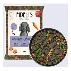 FIDELIS šaldytas BARF maistas šunims su vabzdžiais, batatais, morkomis ir obuoliais (500 g)