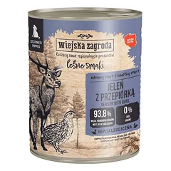 WIEJSKA ZAGRODA Miško skoniai Elnienos ir putpelių šlapias maistas šuniukams 24x800 g