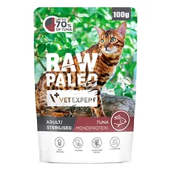 RAW PALEO Monoprotein Adult Sterilised Cat Tuna 100 g suaugusiems ir sterilizuotiems katėms su tunu