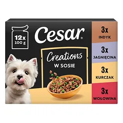 CESAR Creations Mix Skonių (jautiena, vištiena, ėriena, kalakutiena) 48 x 100 g šlapias maistas suaugusiems šunims