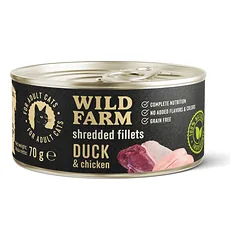 WILD FARM Fillets Duck&Chicken 70g - drėgnas kačių maistas be grūdų, filė sultinyje
