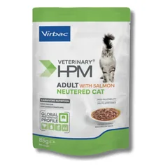 Virbac HPM Adult Salmon Neutered Cat salmon chunks in gravy konservai katėms sterilizuotoms ir nesterilizuotoms katėms 12x85g