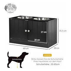 Dubenėliai su stovu PawHut 60x30x35,5cm., juodos/sidabrinės spalvos — 3 nuotrauka