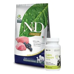 FARMINA N&D Prime canine LAMB & BLUEBERRY ADULT MEDIUM&MAXI DRY FOOD 12kg + LAB-V Calm Support - streso ir elgesio sutrikimų simptomų palaikymas 45 kapsulės