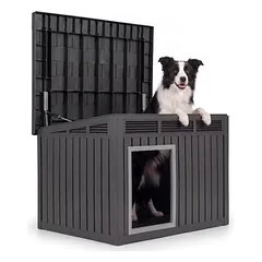 GIANTEX Hundehütte Outdoor, Wetterfest, Schrägdach, Belüftung, Ablauf.