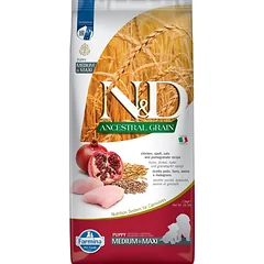 FARMINA N&D Ancestral Grain Chicken & Pomegranate Medium & Maxi Puppy 2x12 kg – maistas šuniukams