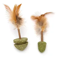 Nobleza žaislas katei su katžole ir plunksnomis, rudas, 15x4cm — 4 nuotrauka