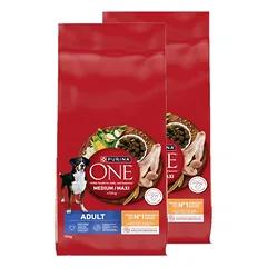 PURINA ONE Adult Medium/Maxi Maistas suaugusiems šunims, turtingas vištiena ir ryžiais, 2x12 kg
