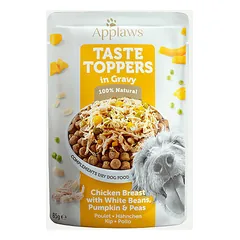 Applaws Dog Taste Toppers padaže su vištienos krūtinėle, baltosiomis pupelėmis, moliūgu ir žirneliais, drėgnas maistas šunims 85 g