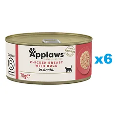 APPLAWS Cat Adult Chicken Breast with Duck in Broth vištienos krūtinėlė su antiena sultinyje 6x70g