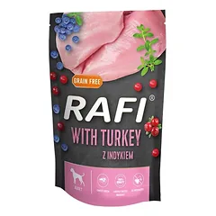 RAFI drėgnas maistas šunims su kalakutiena, mėlynėmis ir spanguolėmis 500 g