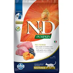 FARMINA N&D Pumpkin Cat Neutered Adult lamb & blueberry 5 kg ėriena ir mėlynės po kastracijos