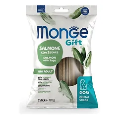 Monge Gift Dental Sticks Salmon With Sage mini dydžio dantų lazdeles suaugusiems šunims, 120 g