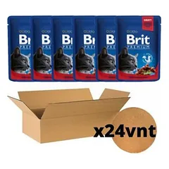 Brit premium Beef Stew & Peas konservai katėms su jautiena ir žirneliais, dėžė 24 vnt