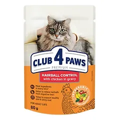 CLUB 4 PAWS PREMIUM PALENGVINANTIS PLAUKŲ SĄVĖLŲ ŠALINIMĄ. VISAVERTIS KONSERVUOTAS PAŠARAS SUAUGUSIOMS KATĖMS 0,80g.