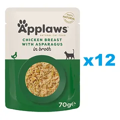 APPLAWS Cat Adult Pouch Chicken Breast with Asparagus in Broth vištiena ir šparagai sultinyje 12x70 g