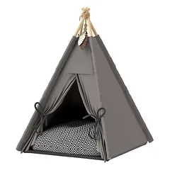 Tipi palapinė katėms ir mažiems šunims, su pagalvėle ir plunksnų žaisliuku, 60 x 60 x 76 cm, pilka