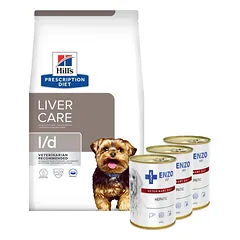 HILL'S PD Prescription Diet Canine L/d Liver Care 1,5kg + ENZO VET Hepatic nuo kepenų ligų šunims 3x400g