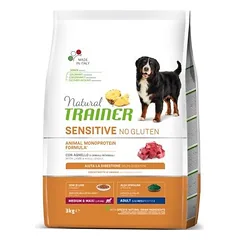 Natural Trainer Sensitive No Gluten Adult Lamb beviltė sausa maistas su ėriena suaugusiems vidutinių ir didelių veislių šunims, 3 kg